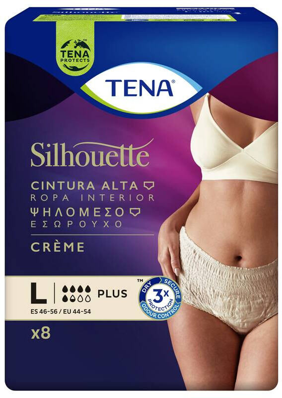 Tena Silhouette Plus High Waist Cream Large Size 8 Units