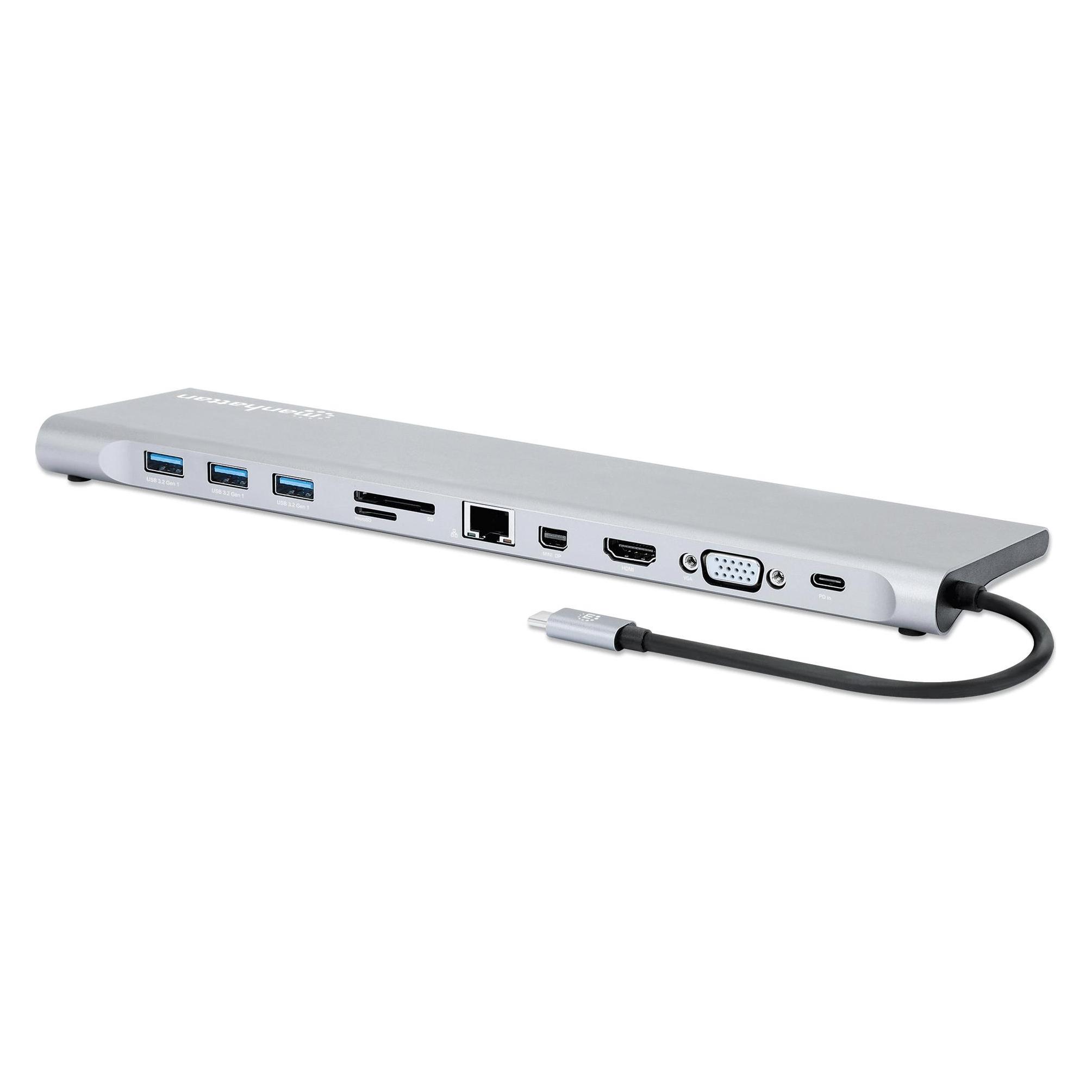 Manhattan USB-C PD 11-in-1-Dockingstation mit MST für drei Monitore (USB-C) (130578)