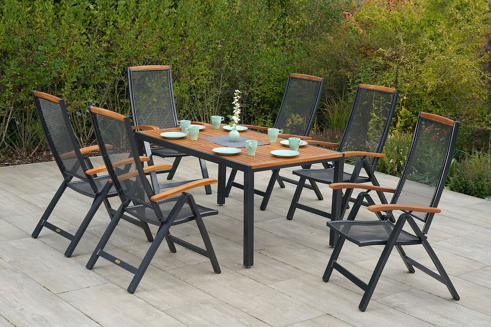MERXXHANDELS Tilos Set 7tlg 6 Sessel Tisch 150x90cm Alu/Akazie 16946336