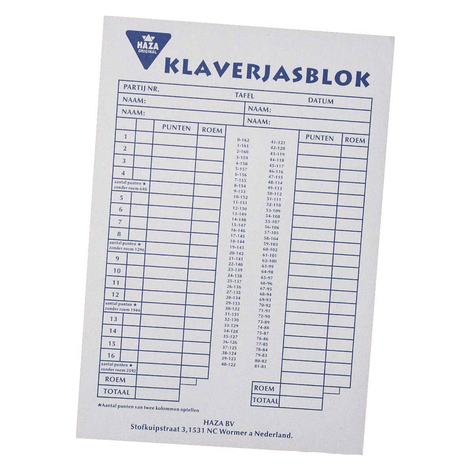 Haza Klaverjas Block, 50 Blatt (Niederländisch) (21206731)