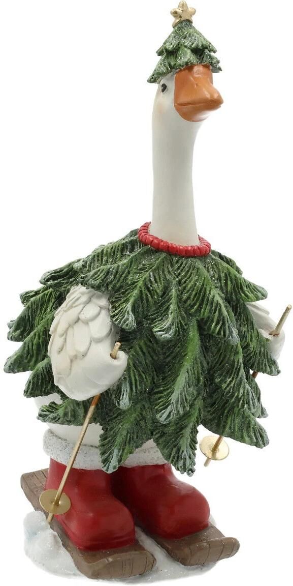 Weihnachtsfigur G.WURM "Weihnachtsfigur Ente auf Skier 9 x 19 x 9 cm", mehrfarbig, B:9cm H:19cm, Dekofiguren, Weihnachtsfigur mehrfarbig B/H/T: 9cm x 19cm
