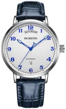 Everyday Crate OCHSTIN 6141A Automatic Mechanical Watch Day Date Genuine Leather Business Watch For Men white blue