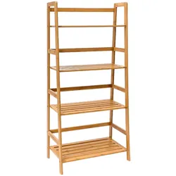 Relaxdays Bücherregal aus Bambus, 4 Ablagen, HxBxT:120x57x31cm, Leiterform, Standregal, Bücherschrank, natur