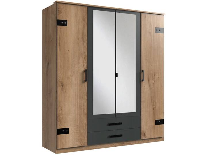 Z2 Drehtürenschrank 4trg. CORK, eiche/spiegel, Holznachbildung
