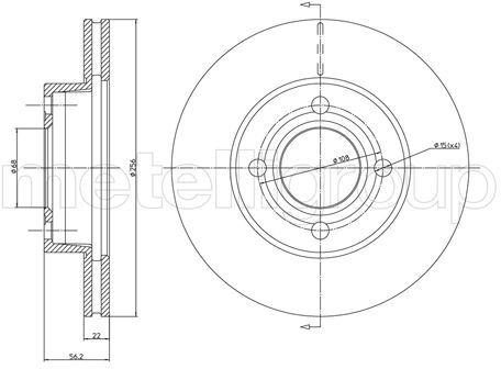 Metelli Bremsscheibe 23-0234 Belüftet 256mm 22mm Für Audi