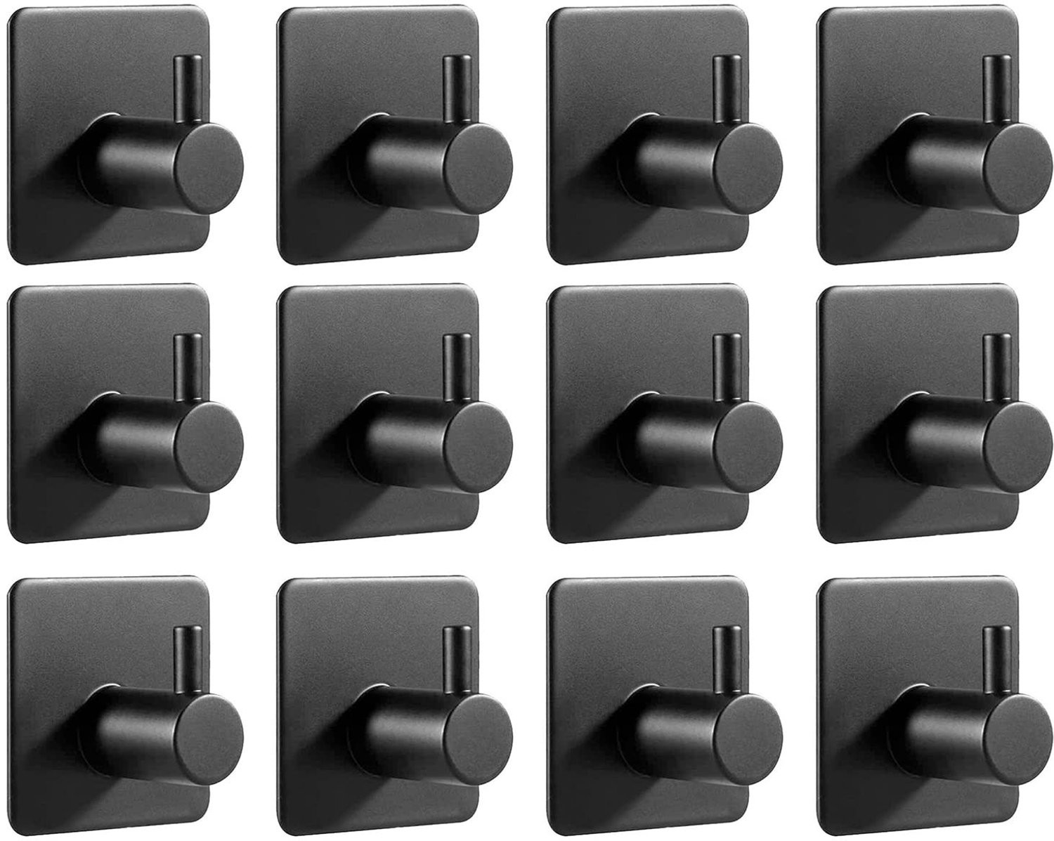 Set van 12 Zelfklevende Wandhaken Zwart RVS voor Badkamer, Keuken en Kantoor