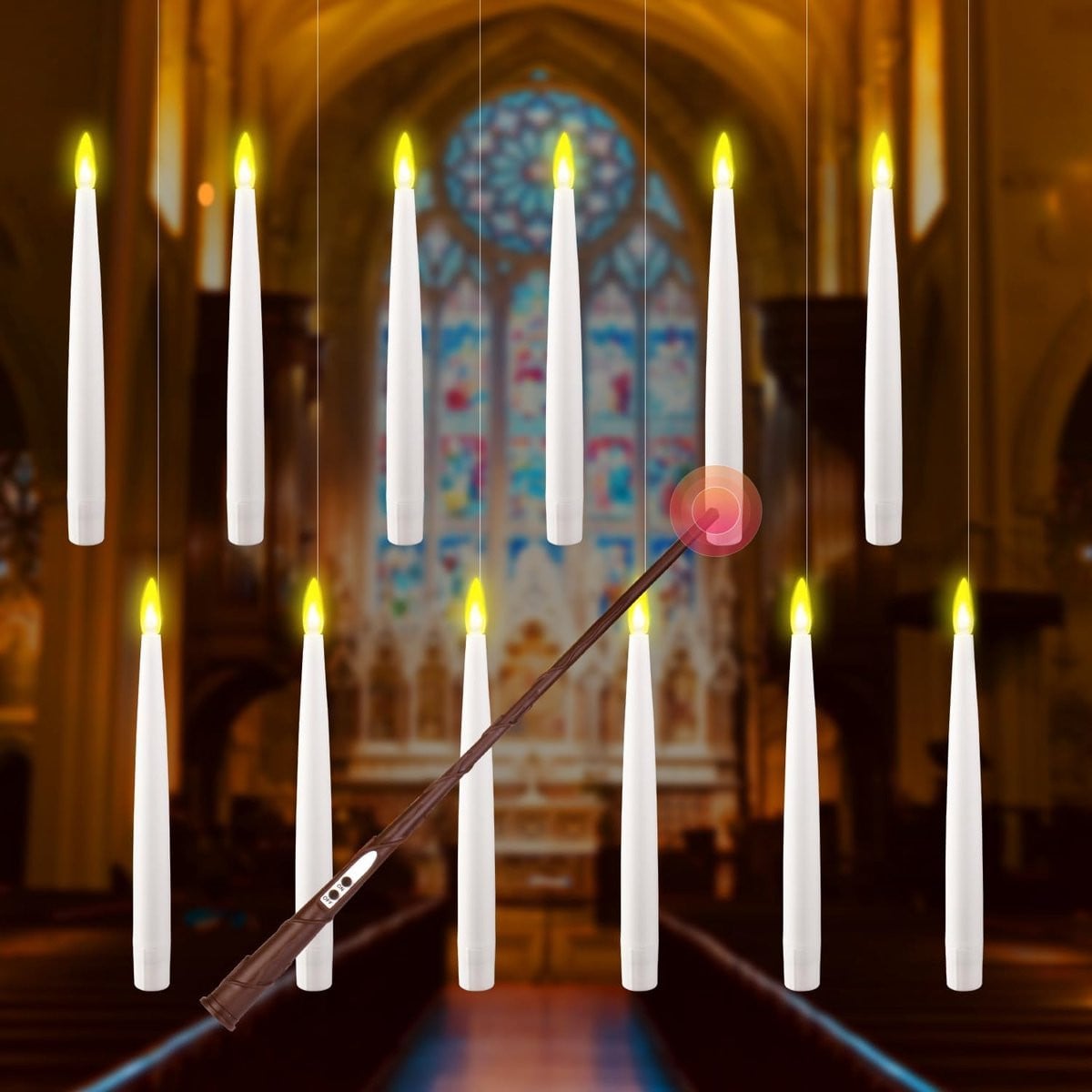 Set van 12 witte LED kegelkaarsen met timer