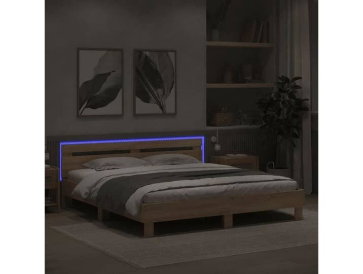 Cadre de lit - FAFEICY - 160x200 cm - Chêne sonoma - LED RVB - Design contemporain