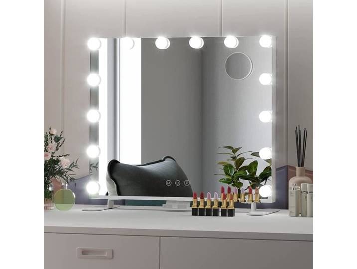 Miroir Maquillage Lumineux LED Miroir Hollywood Coiffeuse éclairé avec Lumineux 3 Couleurs 60x50cm