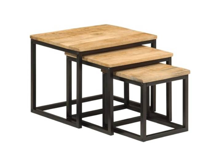 HEFZGDB Satztische 3 STK. Massivholz Mango und Eisen Beistelltische Couchtisch Nachttisch Wohnzimmer Büro