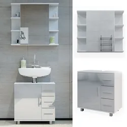 Vicco Badmöbelset Ilias Weiß Hochglanz modern Badezimmer Schrank Badschrank Waschtischunterschrank Spiegelschrank Schranktür Schrankschublade Aufbewahrung
