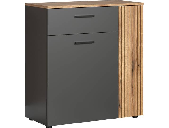 trendteam Wohnen Esteban Kommode, Anthrazit Melamin/ Evoke Oak Melamin, B/H/T: 80/88/36 cm