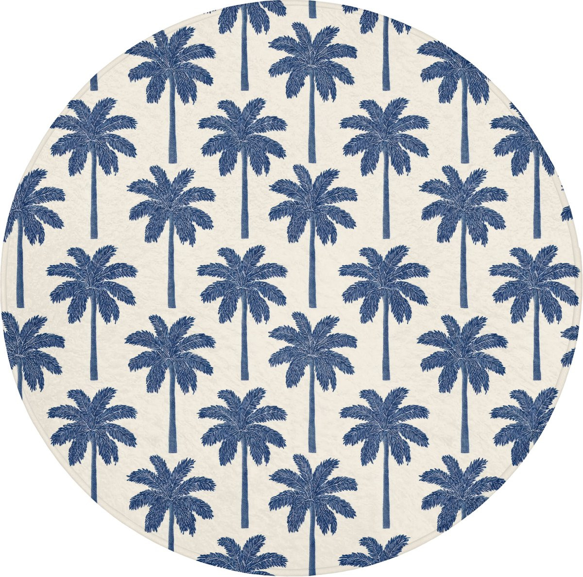 Blauwe ronde badmat met palmprint en antislip - Diameter: 70 cm