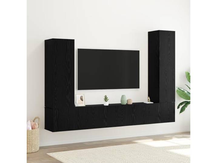 HEFZGDB 4-teiliges TV-Schrank Set Wandmontiert Schwarze Eiche Engineered Wood mit Regalen für Medienpräsentation und Stauraum Organisation