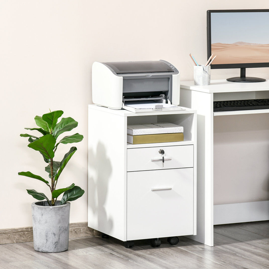 Inbox Zero Mobile File Cabinet Lockable Documents Storage w/ 5 Wheels Black White 65cm H X 39cm W X 40cm D
