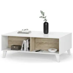 Dmora Couchtisch Lincoln, Kaffetisch, Couchtisch für das Wohnzimmer, 100x68h38 cm, Glänzend Weiß und Eiche