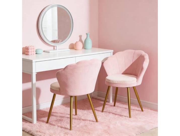 SUPFINE Lot de 2 Fauteuils en Velours Chaises Coquillage avec Pieds Métal Fauteuils Chambre Confortable pour Salon/Chambre Rose