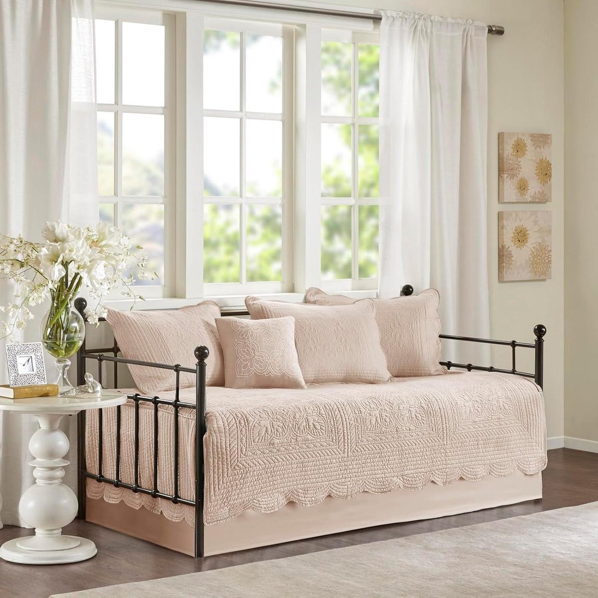 6-delig Daybed Cover Set met geschulpte rand in Blush voor jouw slaapkamerdecoratie