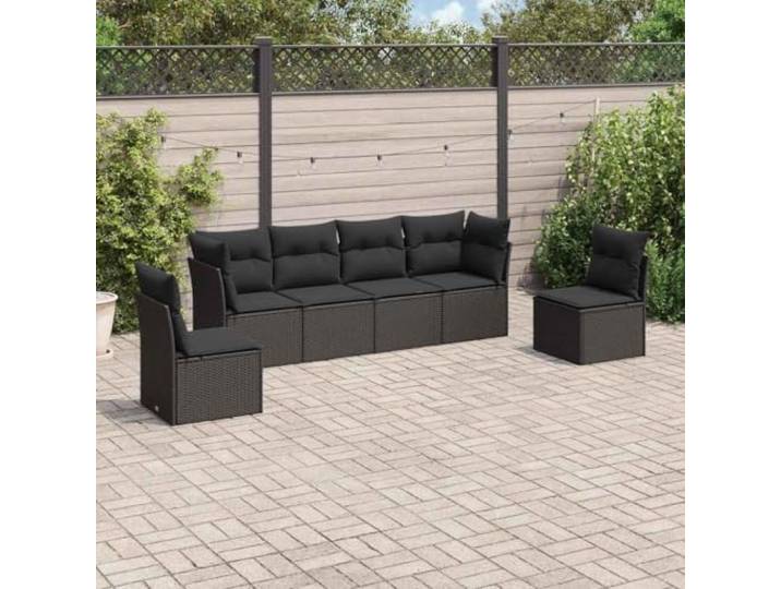 Résine tressée imperméable ensemble canapé patio noir 6 pièces Salon de jardin 6 pieces avec coussins noir resine tressee ensemble modulable exterieur terrasse patio