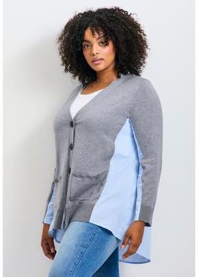 Plus Size Women's Ray Mix Media Button Thru Cardi by Avenue in Grey Stripe (Size 14/16)