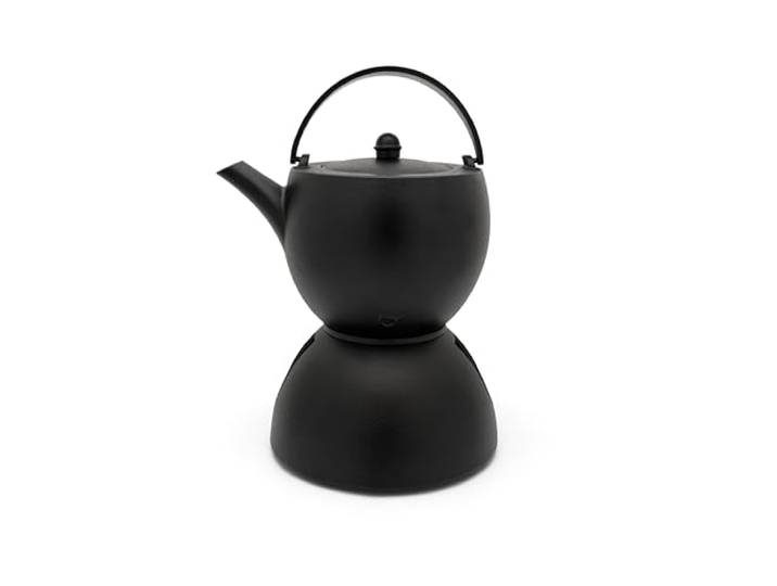 Bredemeijer große schwarze Guss-Teekanne 1.2 Liter - Gusseisen Tee-Set mit Stövchen für 1 Teelicht und Teefilter-Siebeinsatz aus Edelstahl