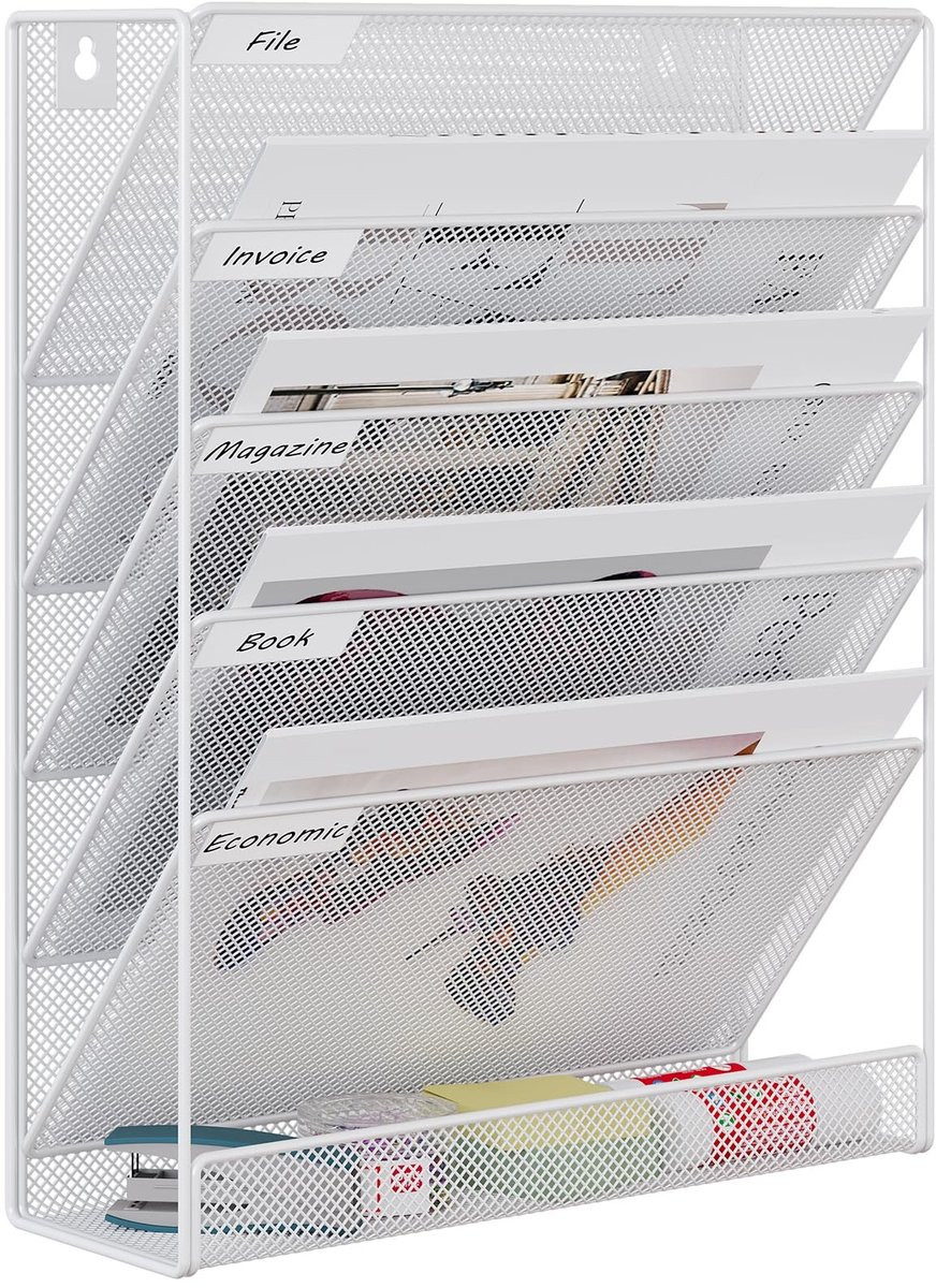 Dailygoods Tijdschriftenhouder Wandhouder met 6 Vakken, Documenthouder A4 en Folderstandaard in Roestvrij Staal