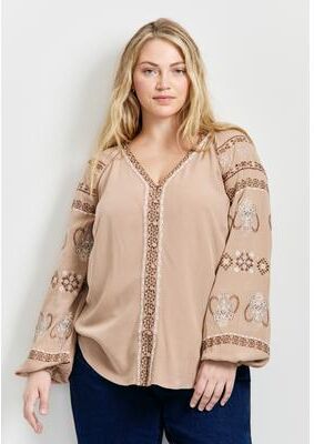 Plus Size Women's Angelina Embroidered Blouse by Aveology by Avenue in Chai (Size 18)