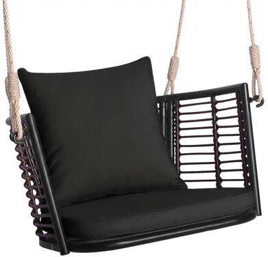 Costway Porch Swing Patio Hanging Rattan Chair with Zippered Cushions and Rope-Black