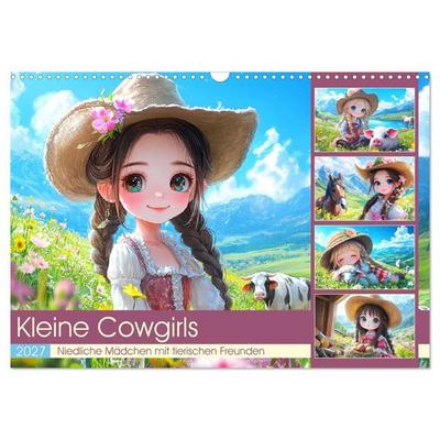 Kleine Cowgirls. Niedliche Mädchen mit tierischen Freunden (Wandkalender 2027 DIN A3 quer), CALVENDO Monatskalender