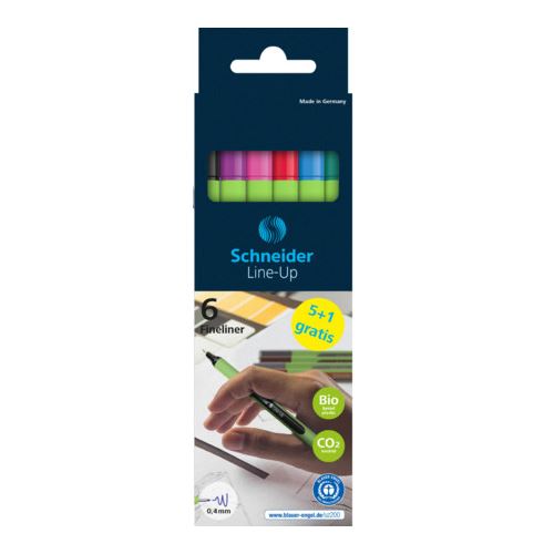Schneider + 1 GRATIS: Line-Up Fineliner farbsortiert 0,4 mm, 5 St. + GRATIS 1 Fineliner