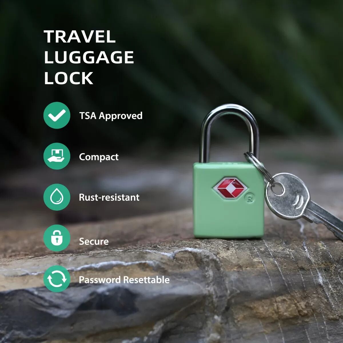 INF Cadenas à clé à suspendre - Cadenas de voyage en alliage de zinc homologué TSA pour sacs à dos, valises et casiers Vert