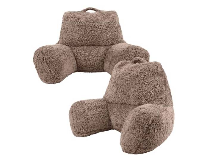Icon Teddybär Rückenlehne Lesekissen, Mokkabraun, 2er Pack, Lesekissen Flauschig mit Sitzsack Füllung, Rückenstütze mit Tragegriff
