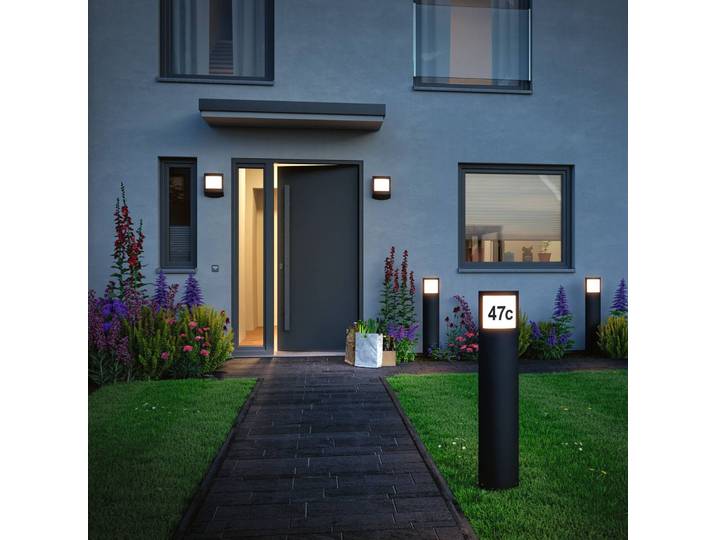 Paulmann Padea Pollerleuchte mit Hausnummer ZigBee Padea, dimmbar, schwarz, Kunststoff, Modern, Smart Home Wegbeleuchtung Garten