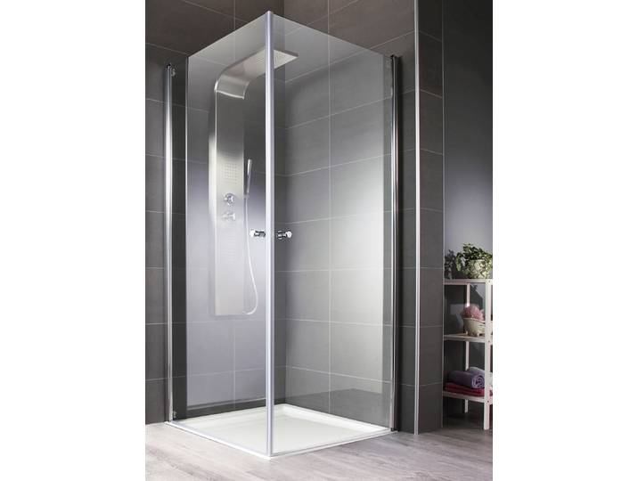 Eckdusche WELLTIME Florenz 2.2 , grau (chromfarben), B:90cm H:190cm T:90cm, Duschkabinen, Eckdusche, Hebe-Senk-Mechanismus, mit Drehtüren