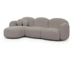 ECKSOFA Nuvola mit abgerundetem Design Hellgrau Bouclé-Stoff - Ottomane Links
