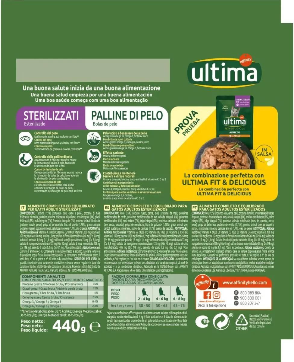 Ultima Cat Sterilized & Hairball KIT RISPARMIO 13X440G