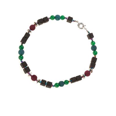 Kette ohne Anhänger JOBO "Edelsteinkette bunt", bunt (mehrfarbig), Halsketten, Damen, Lava, L: 46, Lava, Achat und Hämatin 46 cm