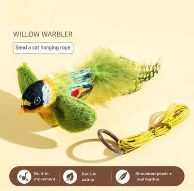 Uplift Picks Realistic Bird Sound Cat Toy With Plush Catnip Design For Indoor Play green