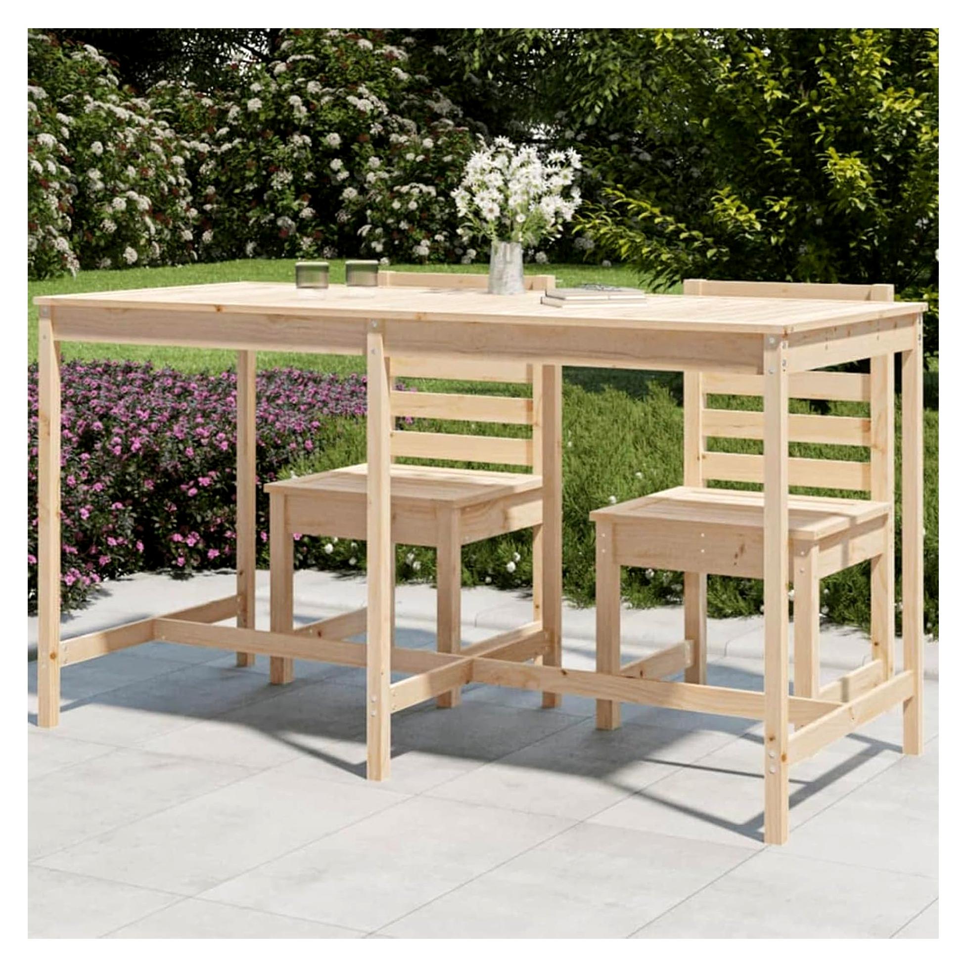 Gartentisch 203,5x90x110cm aus massivem Kiefernholz für Balkon, Picknick, Hinterhof und Terrasse