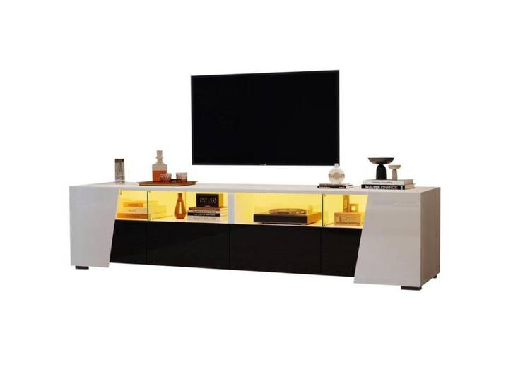 Meuble TV haute brillance meuble TV avec éclairage LED table TV tableau TV commode TV 2 tiroirs 2 armoires