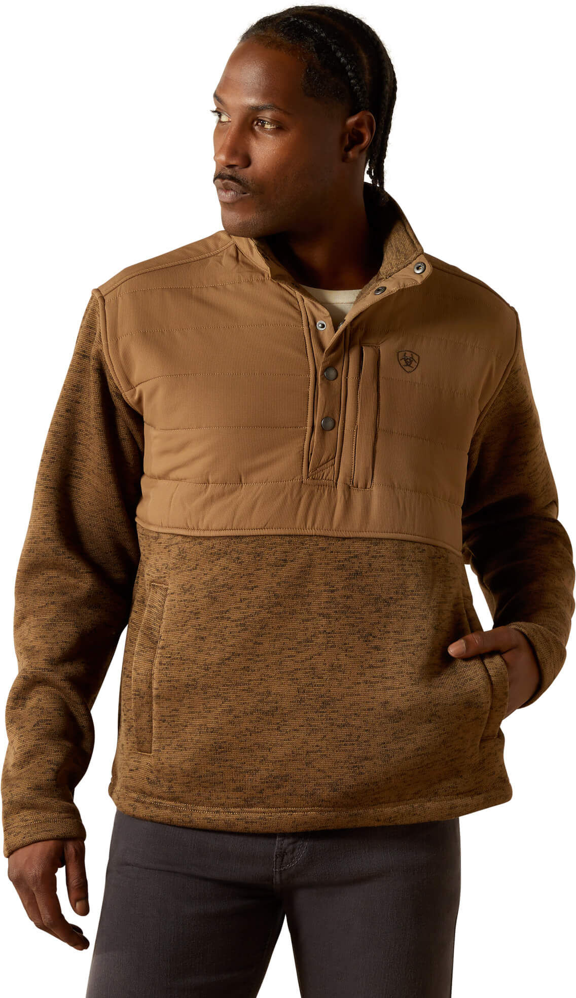 Men's Caldwell Reinforced Snap Sweater in Khaki, Size: Medium by Ariat