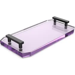 Kristall Badezimmertablett violett mit schwarzen Griffen