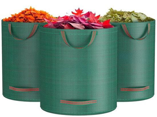 Unyqoos 3-delige set herbruikbare tuinzakken van 300 liter, waterdichte verzamel- en transportzakken van polypropyleen met 4 handgrepen