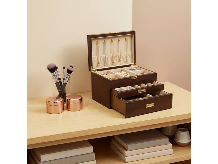 Boîte à bijoux à 3 niveaux, boîte de rangement pour bijoux 11*7.5*7.1 pouces, conteneur de rangement pour boucles d'oreilles, bagues, colliers, bracelets