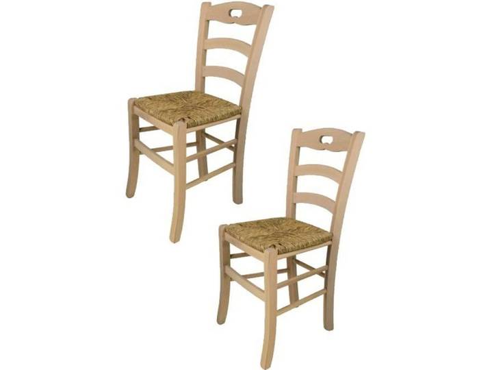Tommychairs - Set 2 chaises cuisine SAVOIE robuste structure en bois de hêtre poli non traité 100% naturel et assise en paille