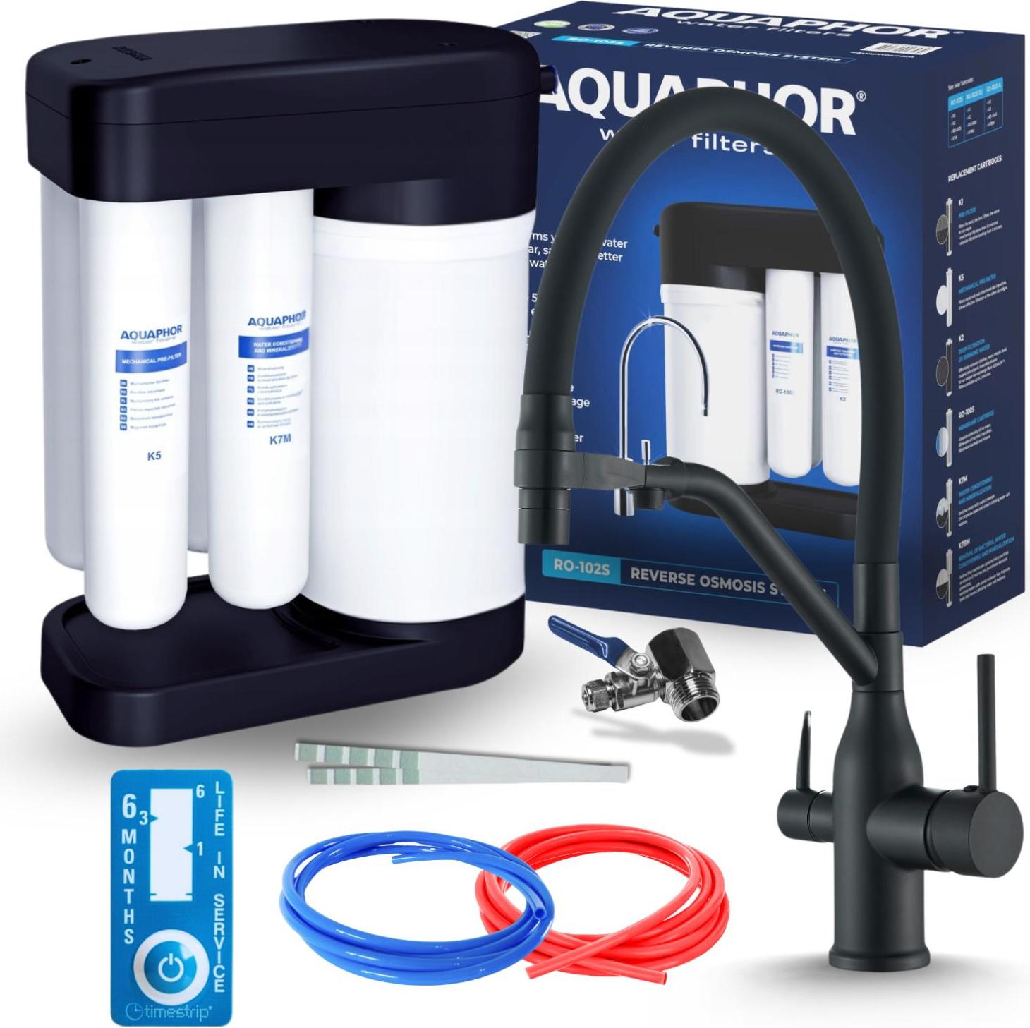 Wasserfilter Set Aquaphor Morion mit 3-Wege Küchenarmatur Magneto, ausziehbarer Brause, 360° schwenkbar, Chrom