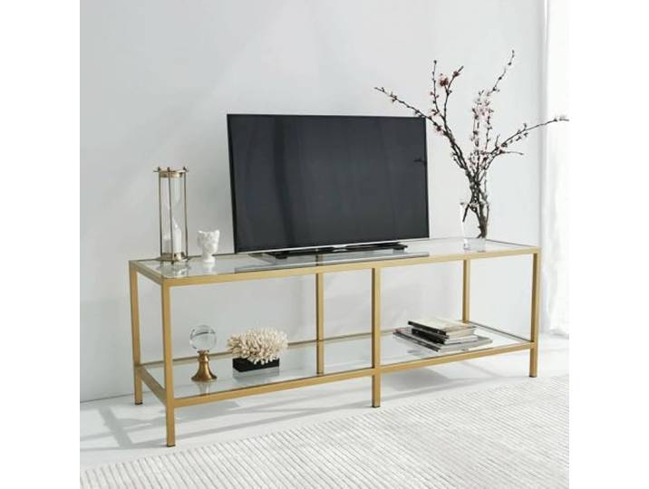 Dmora TV-Schrank Electra 130x40x45 cm Gold 2 Böden 3 Fächer