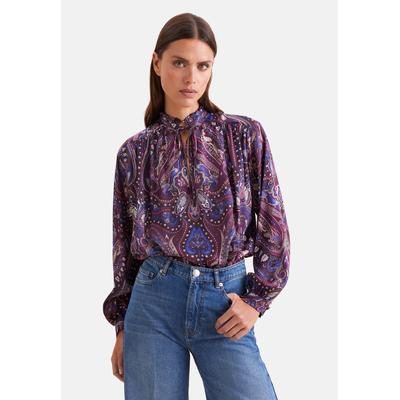 Rüschenbluse SEIDENSTICKER, Damen, Gr. XXL (44), lila (burgund), 100% Viskose, gemustert, regular fit, Rundhals, Blusen, 1/1 Rundhals Druck