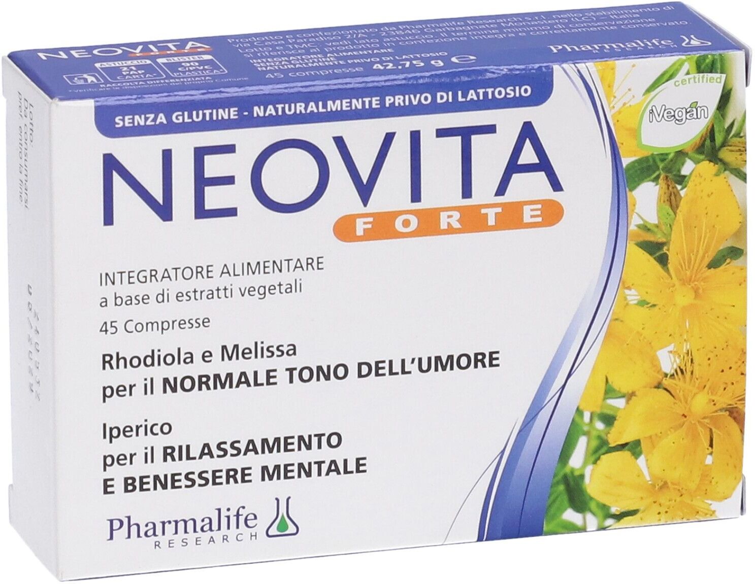 PHARMALIFE RESEARCH Srl Neovita Forte 45 Compresse - Integratore Benessere Mentale e Rilassamento