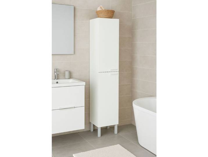 Dmora - Meuble colonne Hollywood 30x25h182 cm Blanc brillant Panneau effet bois